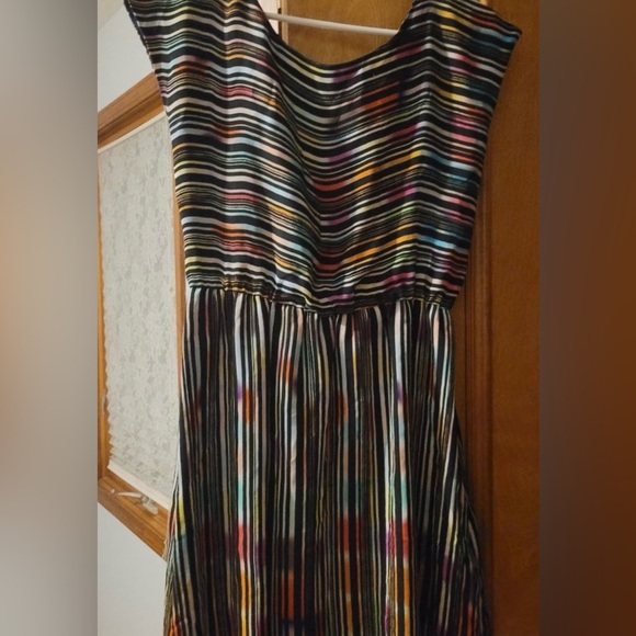 Alice & Olivia Multicolor Striped SKATER 100% Silk Mini Dress Size Medium - Picture 4 of 8